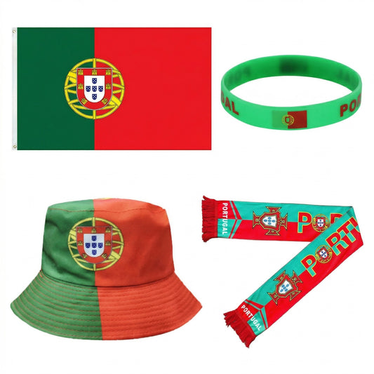 Pack Supporter Portugal 🇵🇹 — Bob + Écharpe + Drapeau + Bracelet