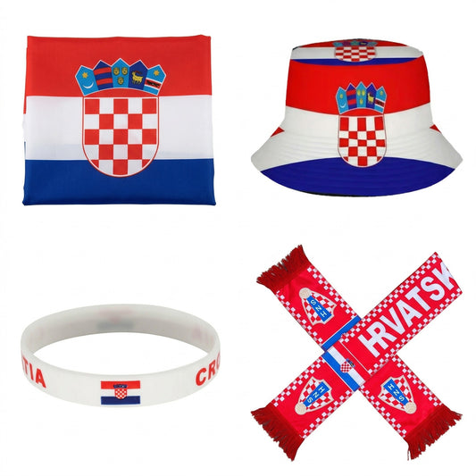 Pack Supporter Croatie 🇭🇷 — Bob + Écharpe + Drapeau + Bracelet
