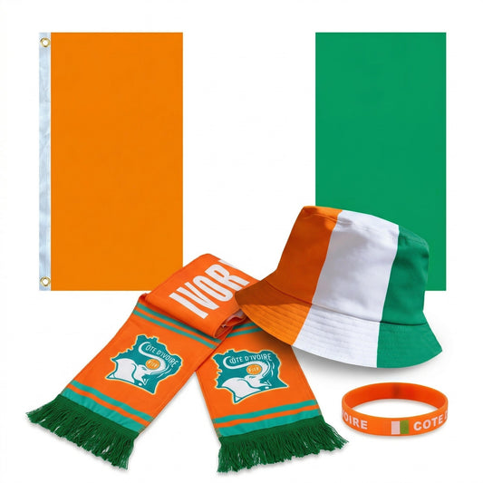 Pack Supporter Côte d’ivoire 🇨🇮 — Bob + Écharpe + Drapeau + Bracelet