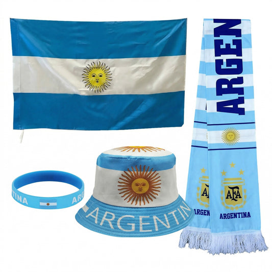 Pack Supporter Argentine 🇦🇷 — Bob + Écharpe + Drapeau + Bracelet